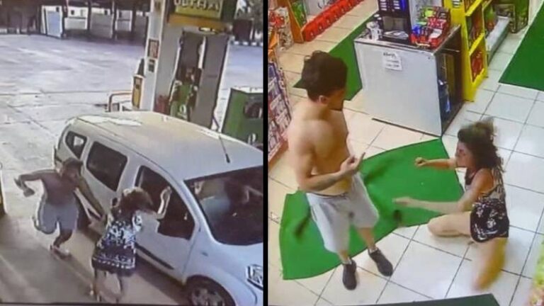 Akaryakıt istasyonunda kadına öldüresiye dayak kamerada!