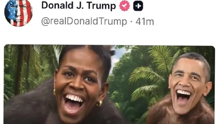 Trump’tan ırkçı paylaşım: Barack ve Michelle Obama’yı maymun olarak gösterdi